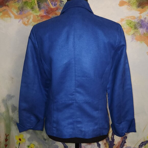 Evan Picone Blue Suede-like Zip Blazer With Gold Buttons and Pockets - Picture 12 of 13